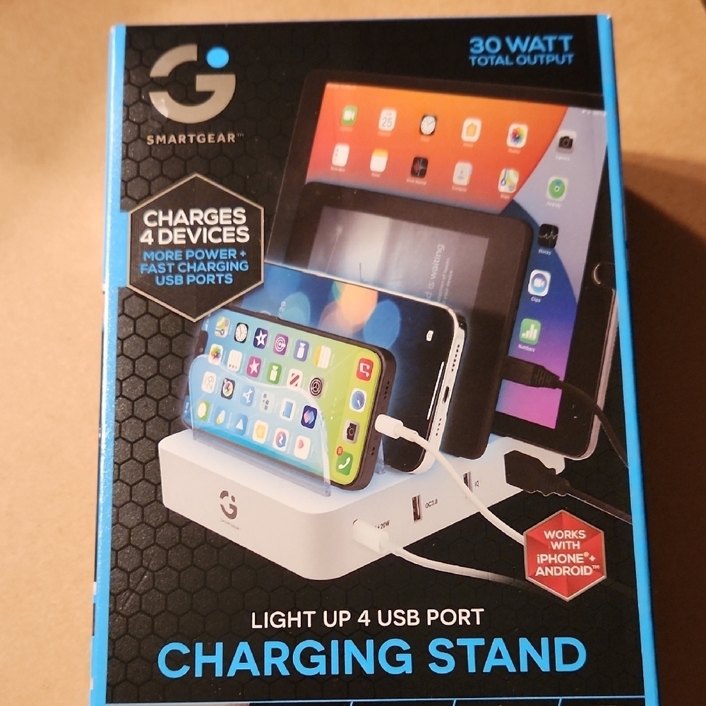 White Charging Stand with 4 USB Ports Brand New. Unopened, Sealed Box